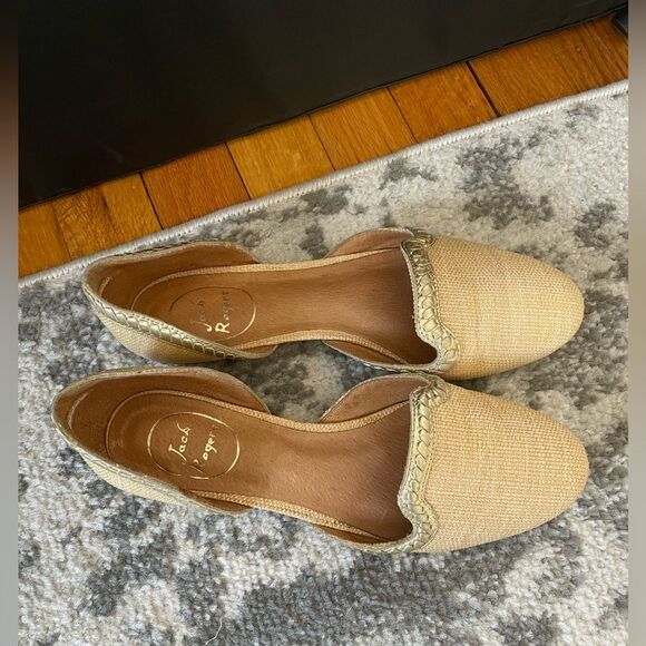 Jack Rogers Womens Contessa Flats Size 7.5 D'Orsay Woven Raffia Tan Gold - Picture 2 of 8